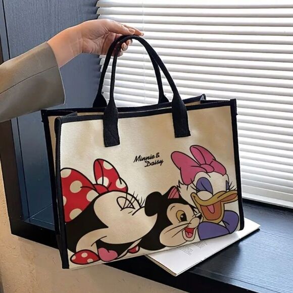 Disney Minnie Mouse Daisy Canvas Tote Bag Black - Picture 1 of 5